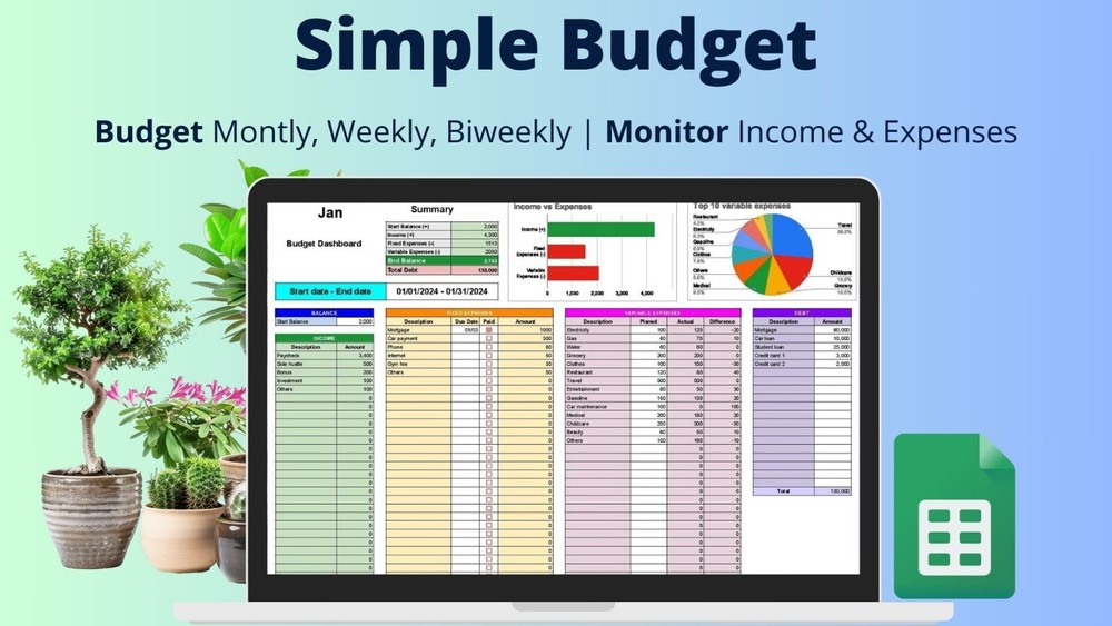 Easy Personal Budget Spreadsheet Finance Saving Template 2026 Planner Google