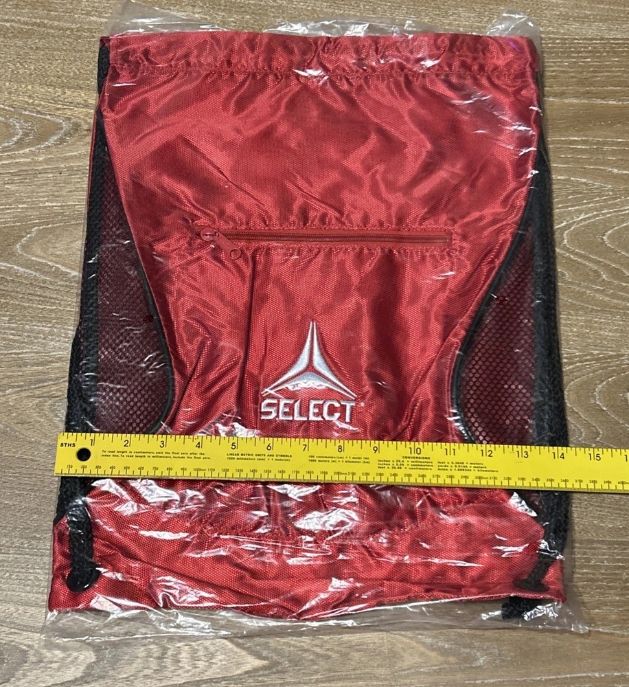 New Select Nylon & Mesh Drawstring Backpack w/Zipper Pocket Red