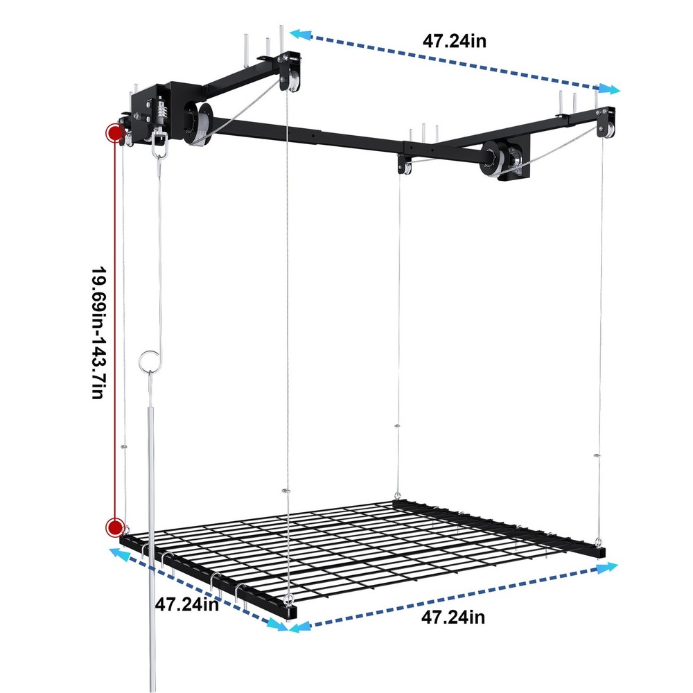 High Ceiling 4x4FT Overhead Garage Lift Platform System Storage Rack Safety Lock