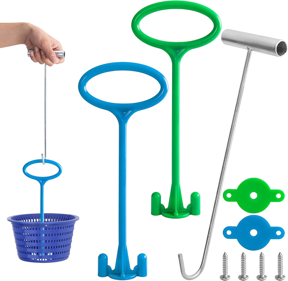 Skimmer Basket Handle,Universal Pool Skimmer Baskets Hook Tool with Handle,Ingro