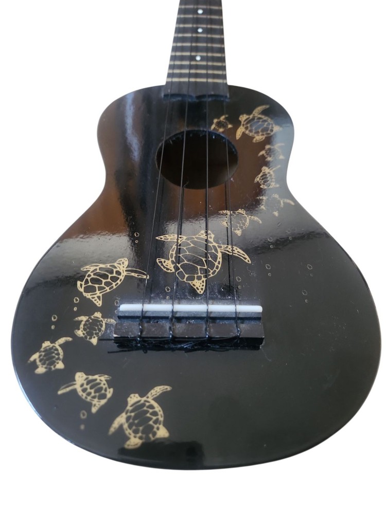 [Super Rare] Hawaii Design Ukulele Black Sea Turtle Pattern 4 Strings for