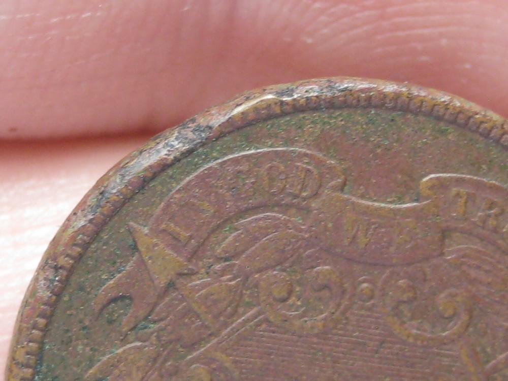 1865 Two 2 Cent Piece- Plain 5, WE Visible, XF/AU Details, Brown
