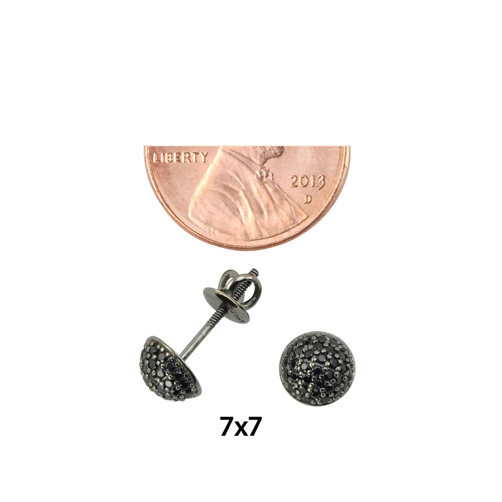 Black Micropave Stud Earrings Sterling Silver Screwbacks 7mm Dome