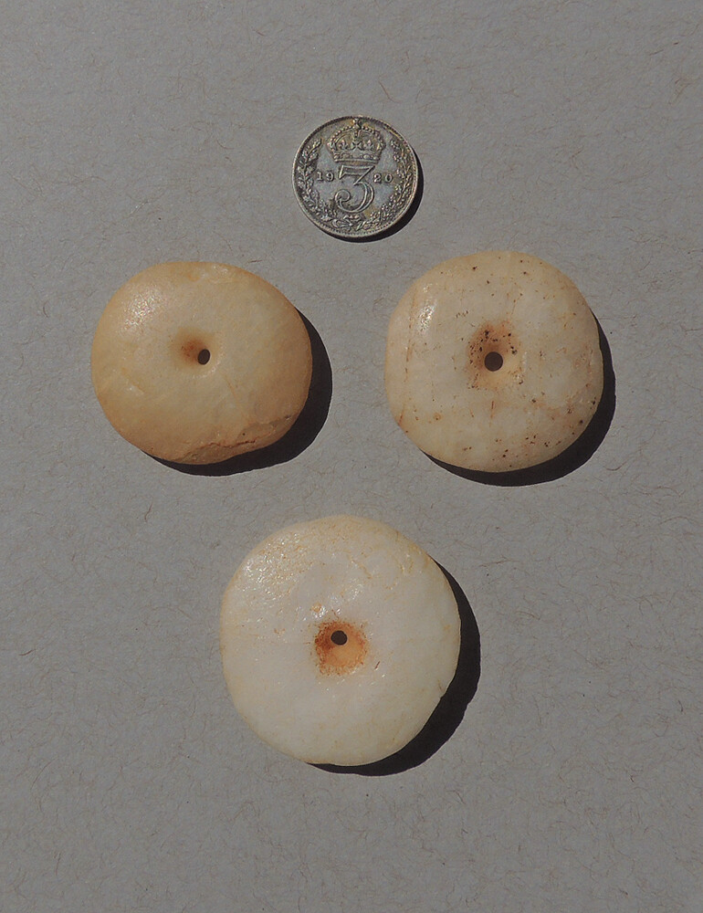 3 ancient african agate stone disc beads mali #4959