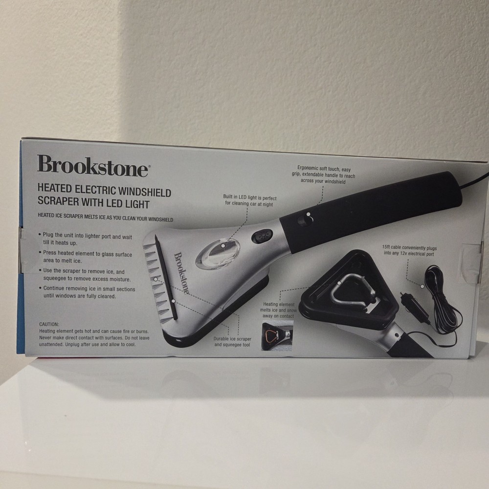 Brookstone Heated Electric Windshield Scraper with LED Light - Extendable Handle
