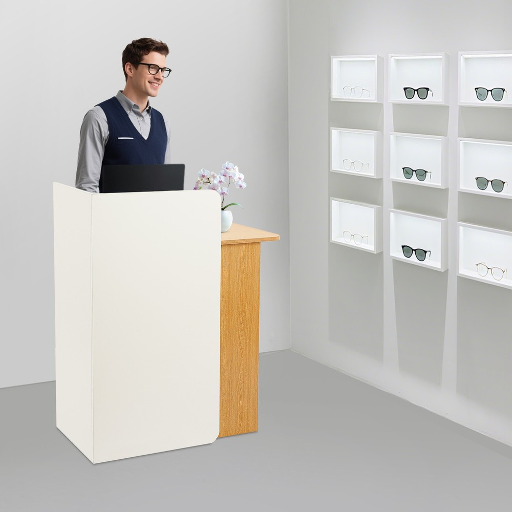 Modern Front Desk Reception Counter with LED Light for Salons, Retail Stores
