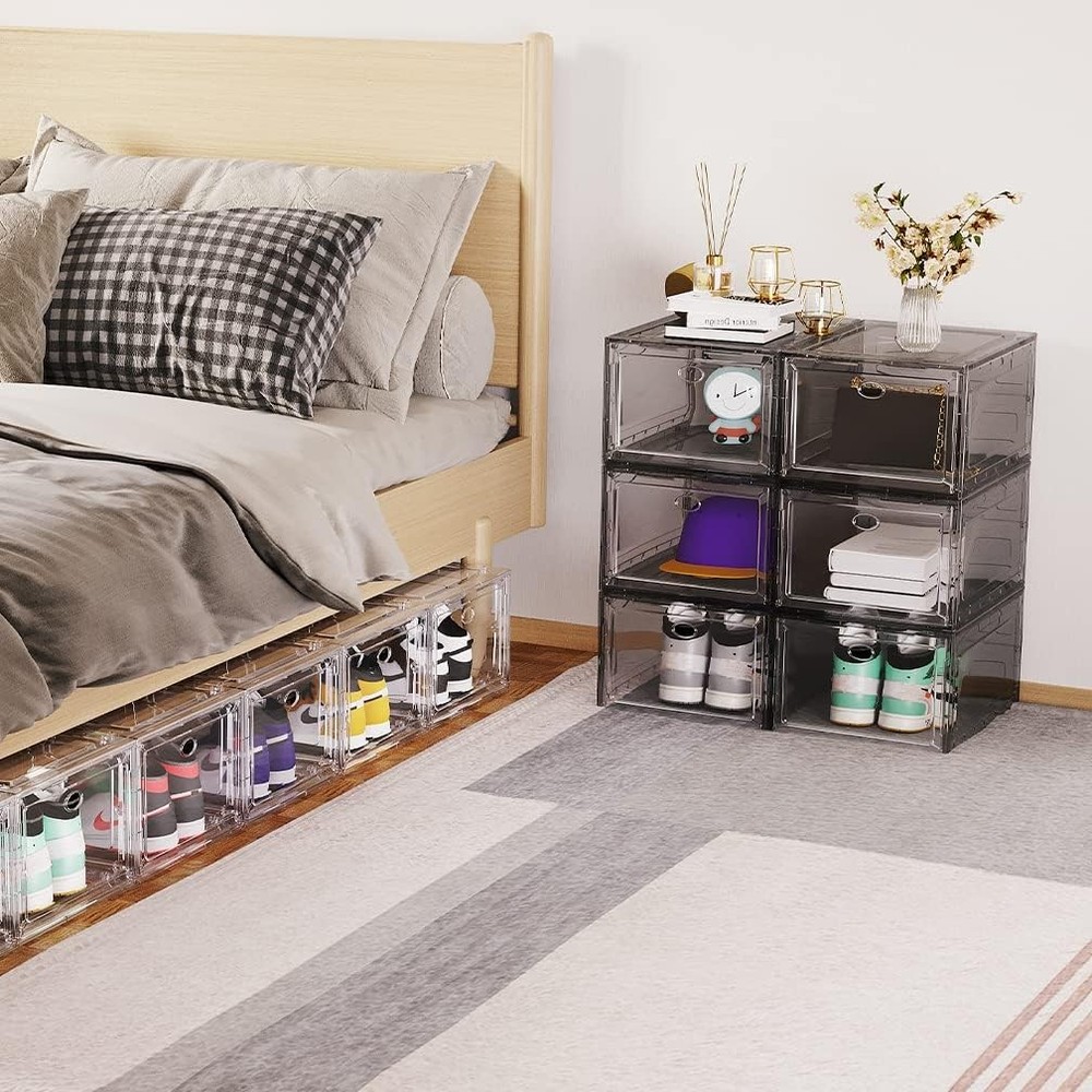 US 15 Clear Entryway Shoe Storage Boxes Stackable XXL 8 Pack Clear Shoe Boxes