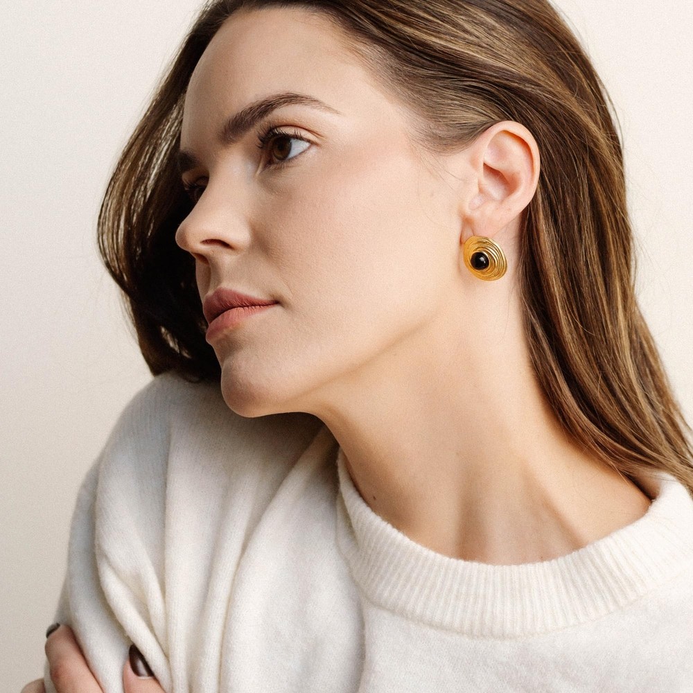 Gold & Black Vintage Stud Statement Earrings