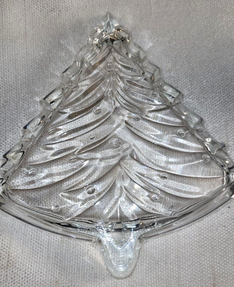 Pressed Glass Crystal Christmas Tree Candy Dish