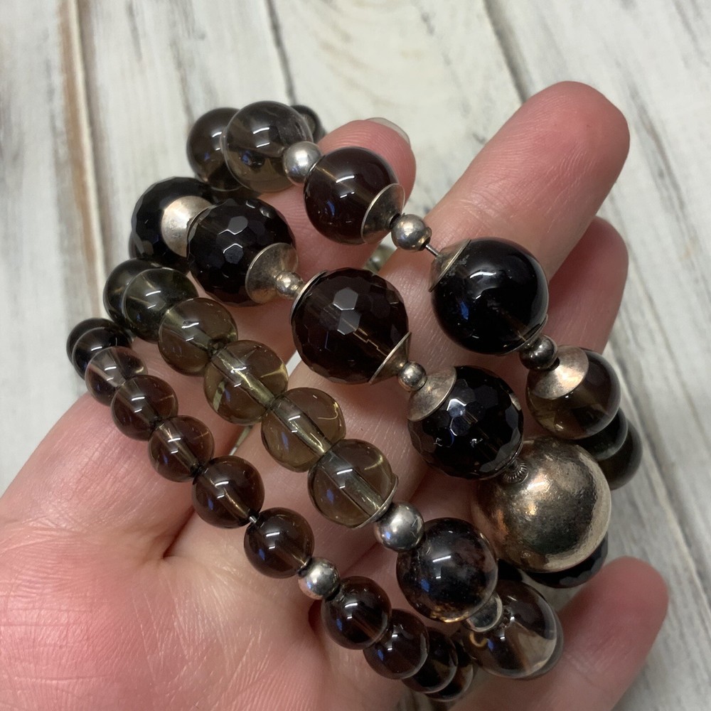 Memory wire twisted wrap smoky quartz bracelet