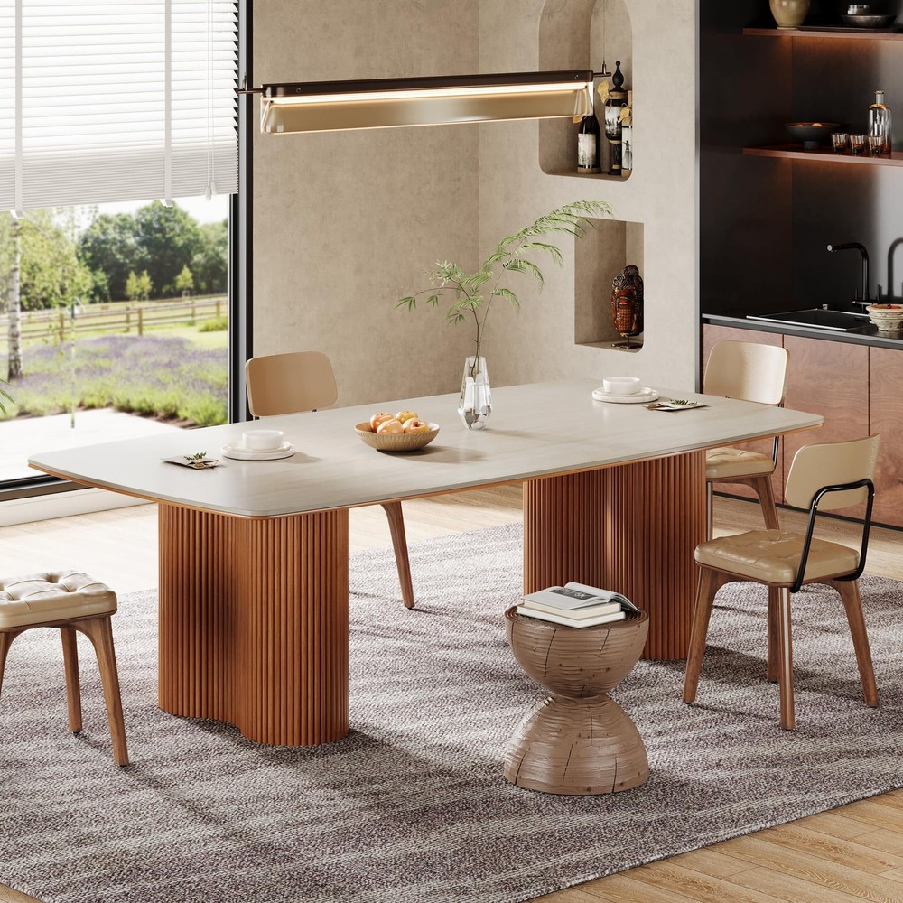 78.7" Sintered Stone Dining Table for 8-10，Luxury Rectangular Kitchen Table w...