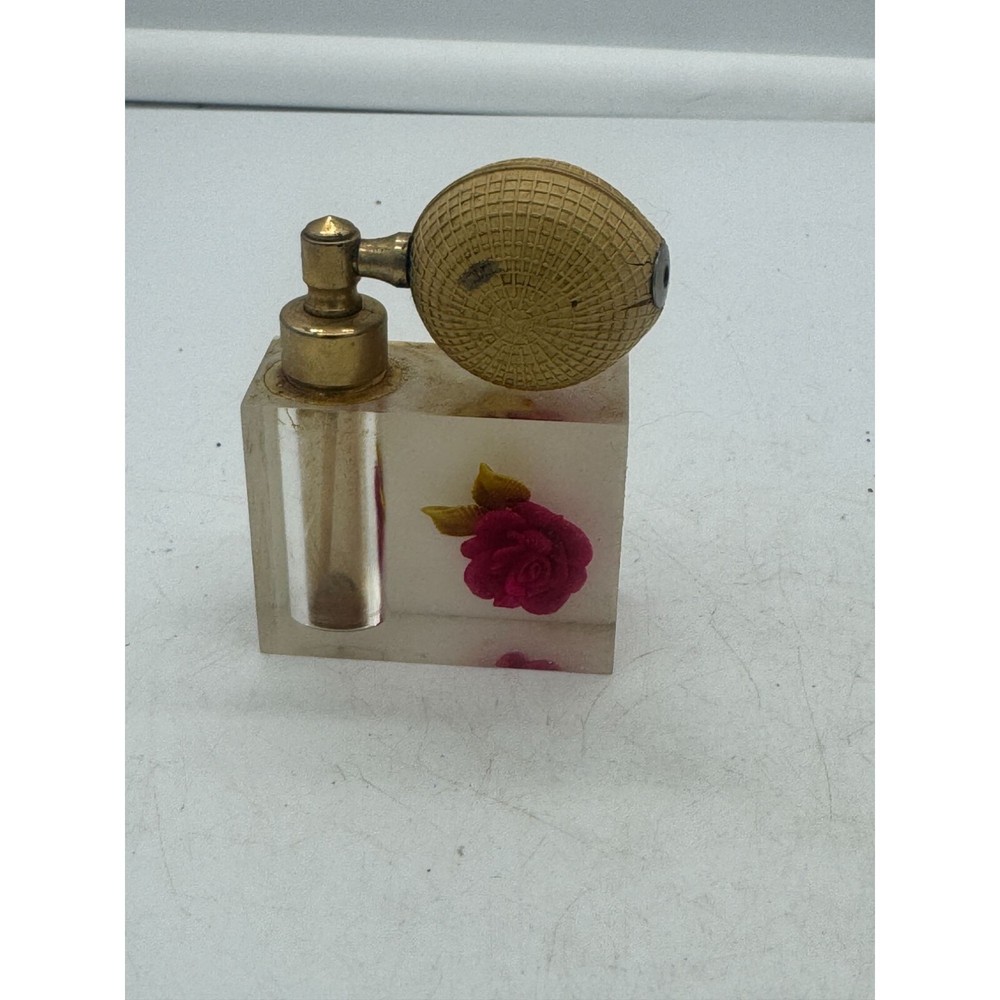 Vintage Lucite Perfume Bottle with Atomizer Rose  READ