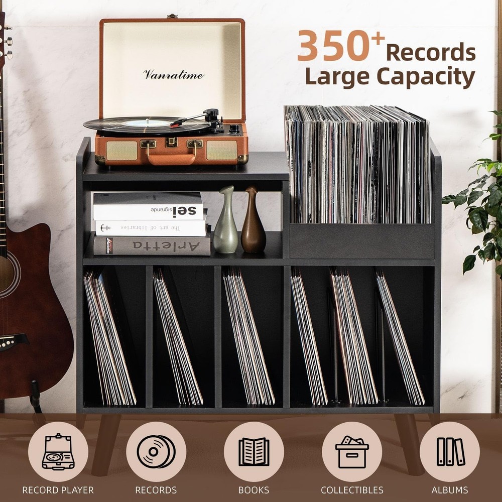 Record Player Stand, Large Record Player Table Cabinet with Open Vinyl Storage a