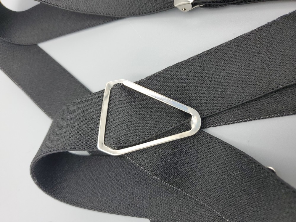 Men Big & Tall Suspenders Black Elastic Silver Tone Hardware & Plastic Teeth Adj