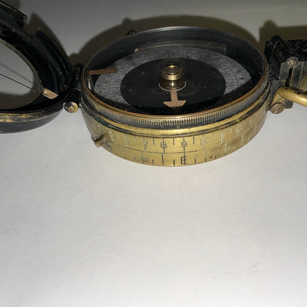 1918 US Engineer Corps WWI Compass C-E No 9991 Solid Brass Antique With Case