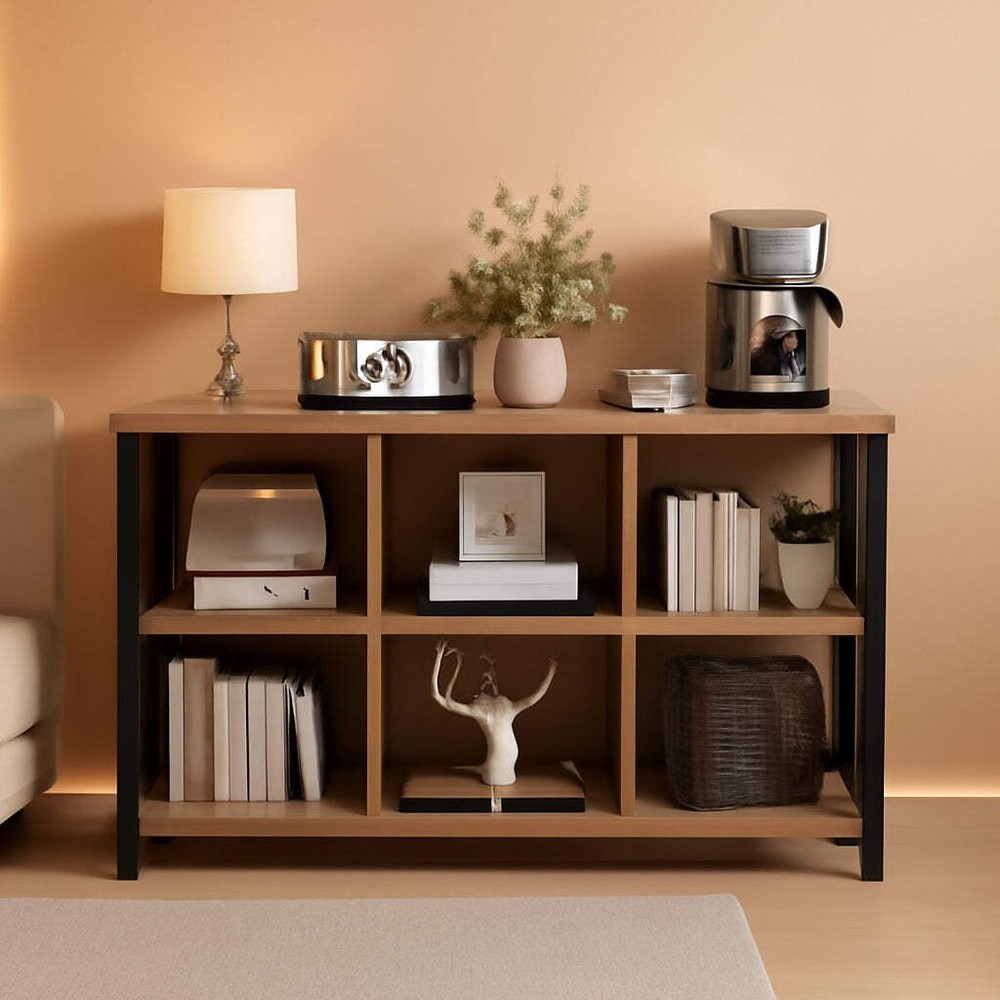 6 Cube Storage Organizer With Shelf Rustic Oak Bookcase