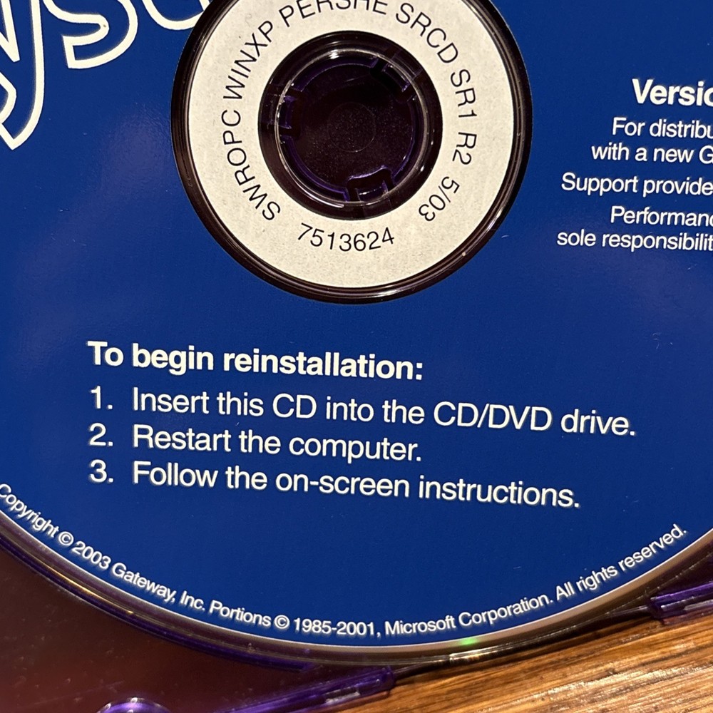 Vintage CD - Microsoft Windows XP Home Edition for Gateway