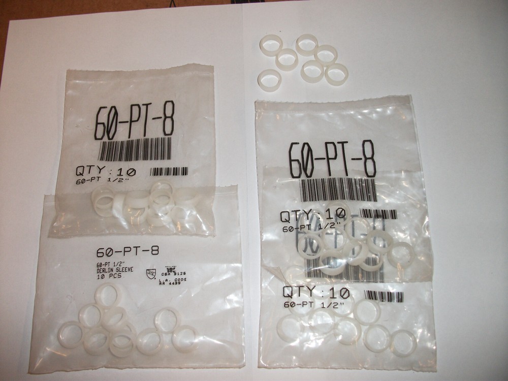 QTY (47) 1/2" ID Compression Fitting Sleeves / Ferrules, delrin plastic