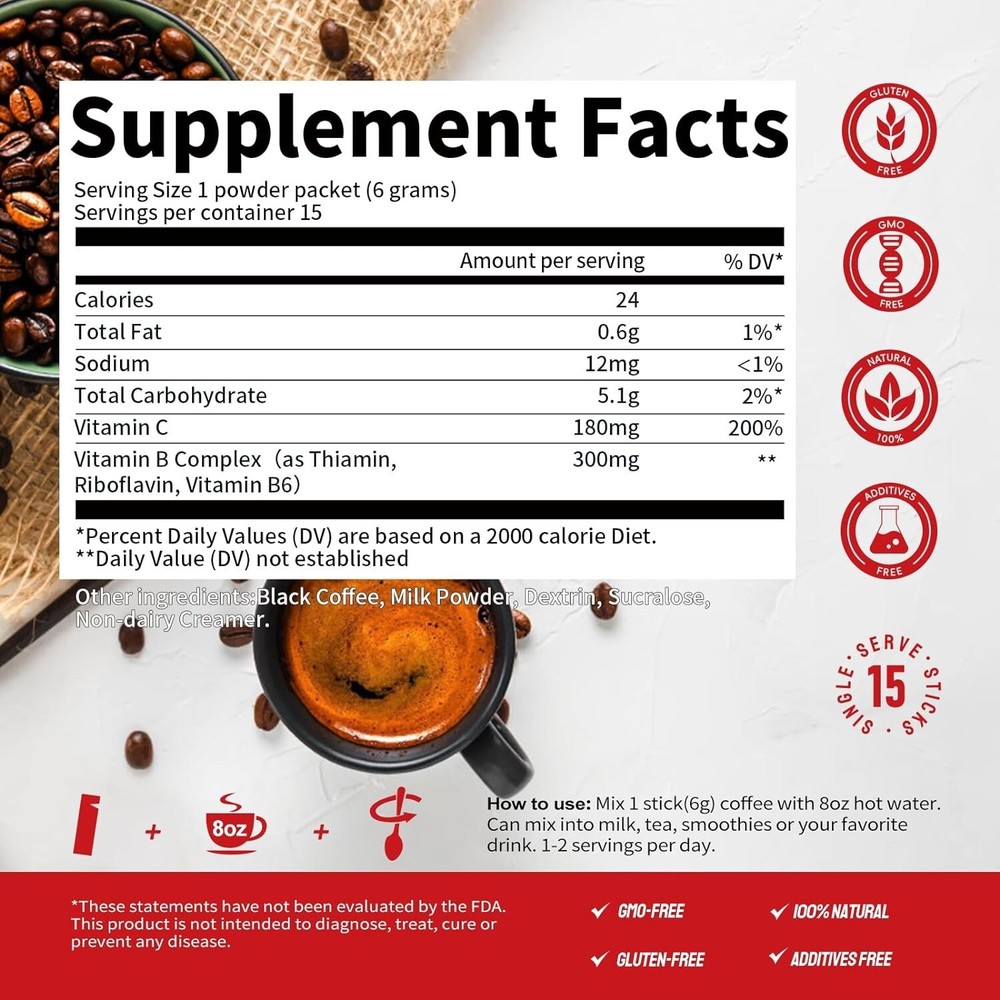 Mutsweet Super Instant Coffee Packets, Mixed w/ Vitamin B Complex and Vitamin C