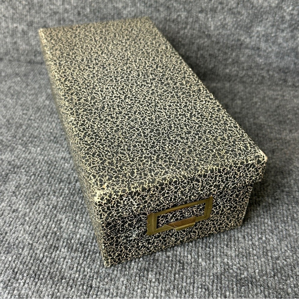 Vintage index card file box lidded storage speckled rectangular journal crafting