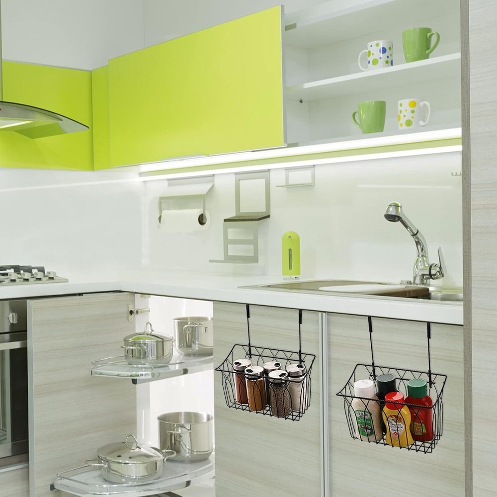 2 Pack Grid Storage Baskets W/ Hooks Metal Hanging Wire Basket Kitchen Organizer