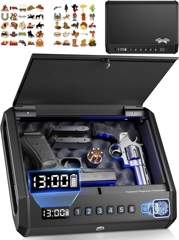 Robust Biometric Gun Lock Box - Silent Mode & Ample Storage for 2-4 Firearms