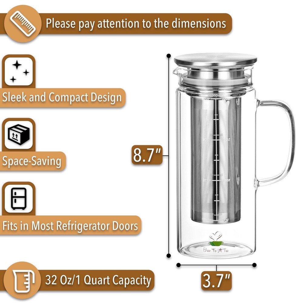Btat- Cold Brew Coffee Maker, Iced Coffee Maker, 1 Quart, 32 Oz, Iced Tea Maker,