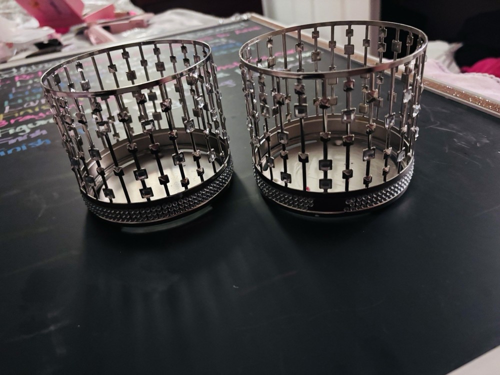 Set Of 2 Silver Bling Candle Holders