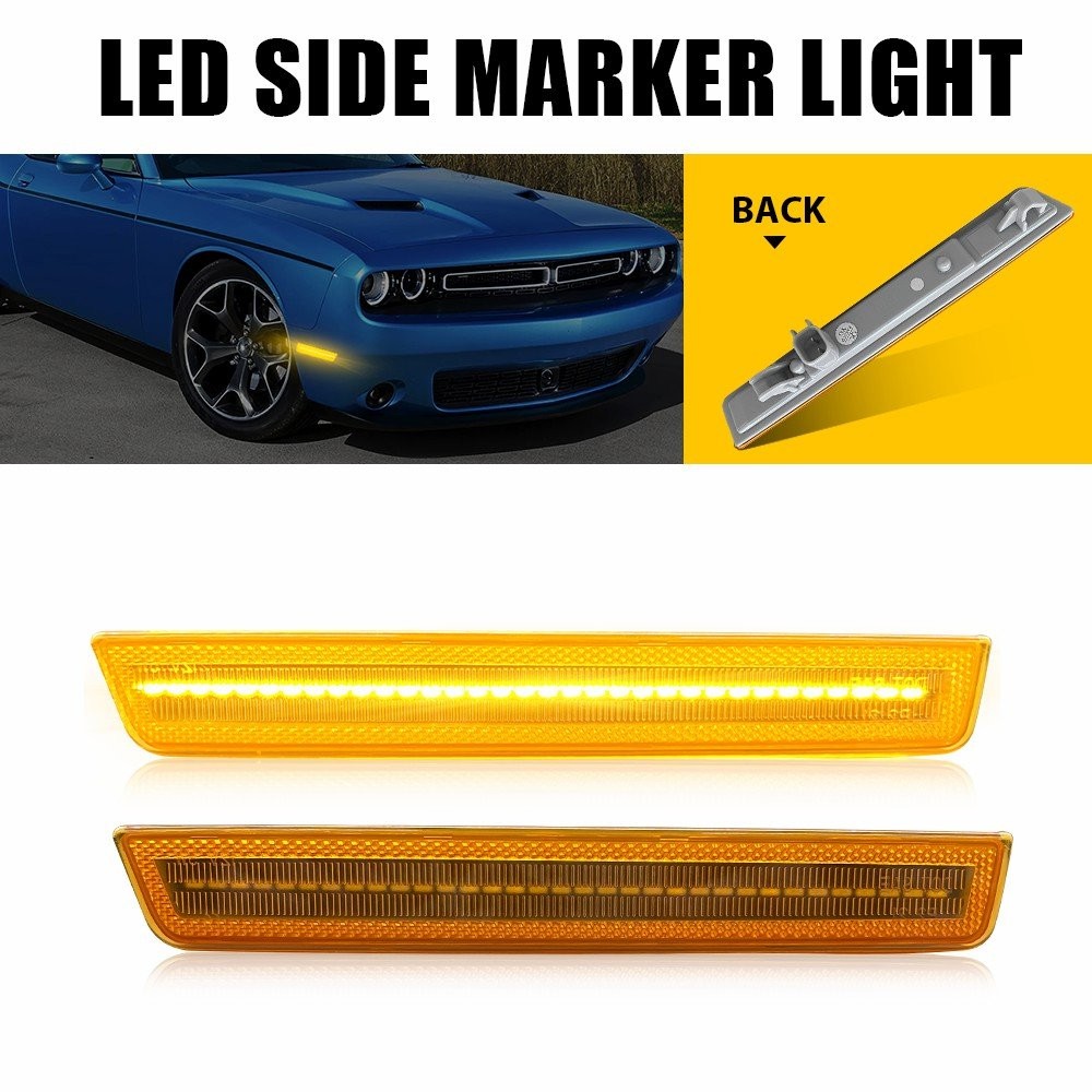 2PCS Amber For 2015-2022 Dodge Challenger Front Bumper Side Marker Signal Lights