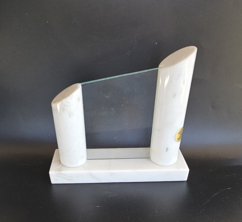 Vintage White & Gray Solid Polished Marble Picture Frame Columns Pillars 6.25" H