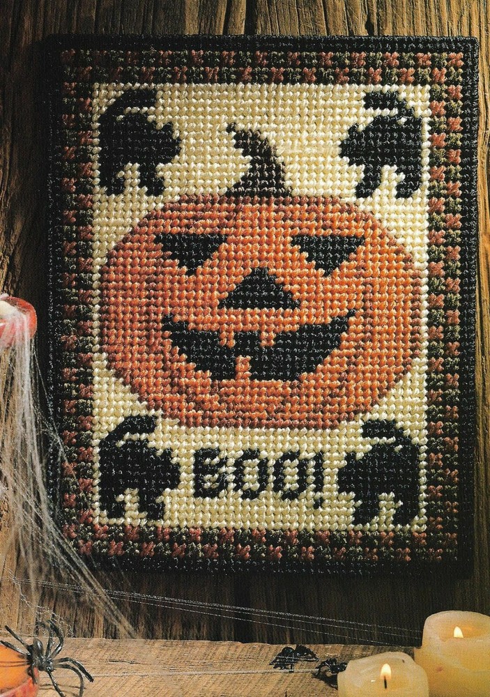JACK O LANTERN WALL HANGING HALLOWEEN PLASTIC CANVAS PATTERN INSTRUCTIONS