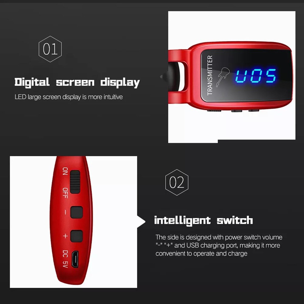 UHF Guitar Wireless System LED Display Rechargeable Transmitter and Receiver