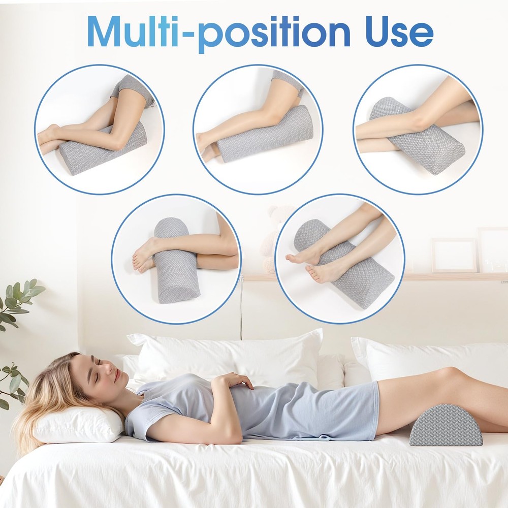 TranquilRelax Knee Pillow for Back Sleeping Memory Foam Half Standard, Grey