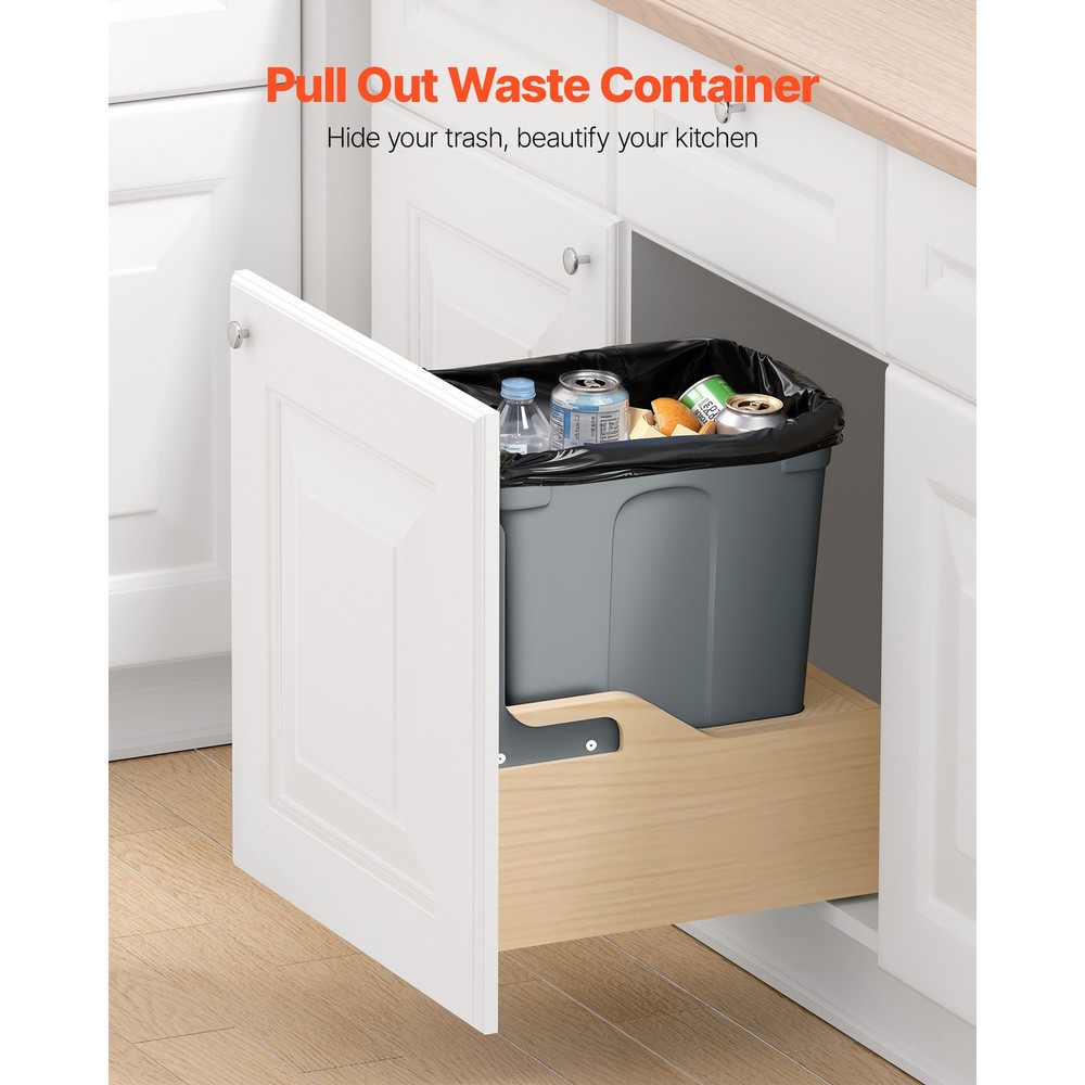 35QT Pullout Waste Container Under Cabinet Kitchen Bin Trash Can Soft
