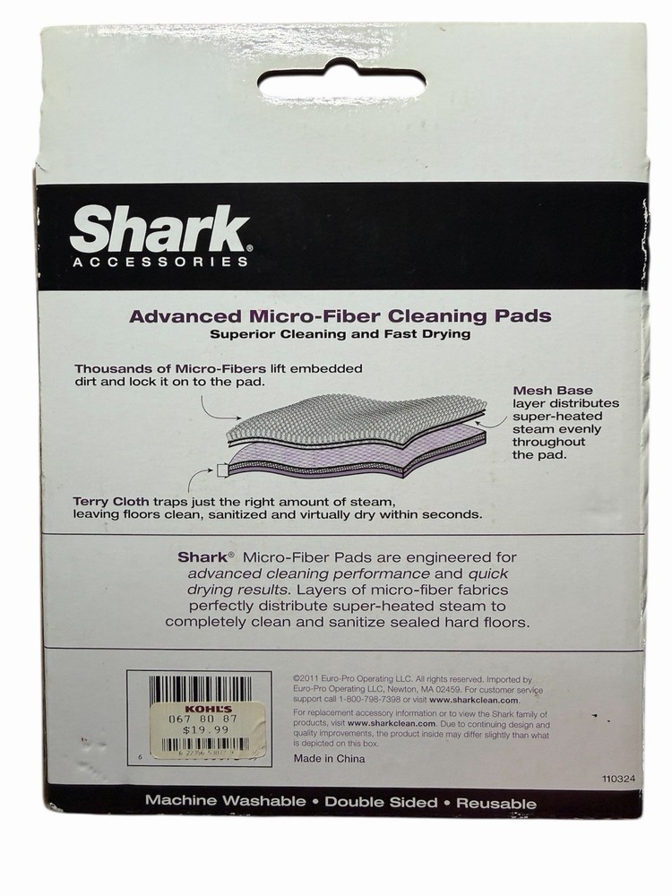 Shark 2 Pack Microfiber Cleaning Pads for Steam Pocket Mops - Double Sided NEW