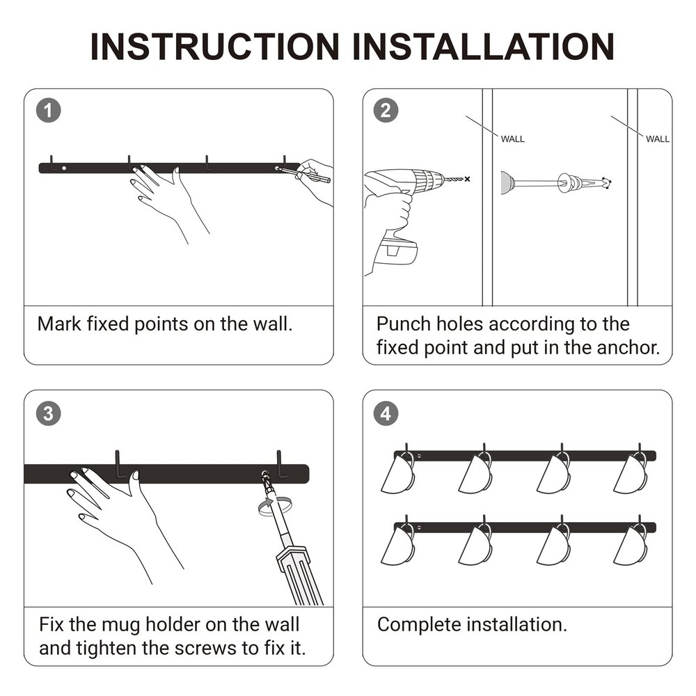 2 Pack Wall Mounted Metal Coffee Mug Holder Rack with 8 Hooks for Kitchen Dining