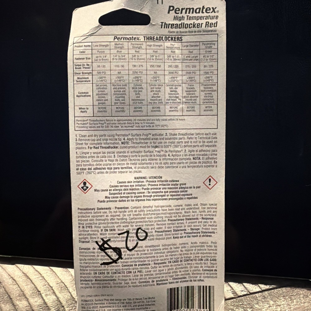 Permatex 27240 Threadlocker Red High Temp