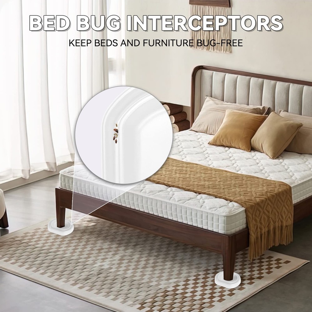 Bed Bug Interceptors Detector Bedbug Traps for Bed Legs (White - 8 Pcs)