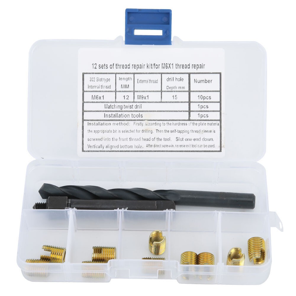 12pcs M6x1 Thread Repair Kit Self Tapping Thread Insert Twist Drill Bit Inst CST