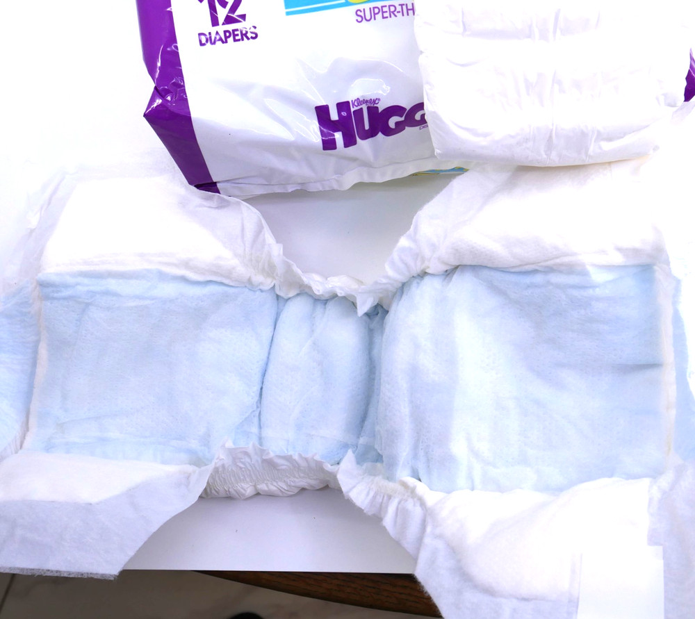 TWO Vintage Huggies Large plastic backed diapers 1987