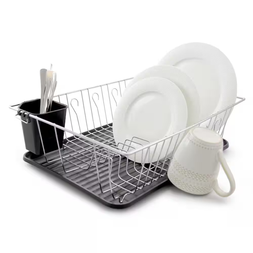 17.5 In. Black and Chrome Countertop Dish Rack