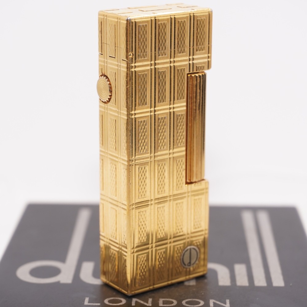 Rare Dunhill Lighter Gold check Pattern-Ultrasonically cleaned
