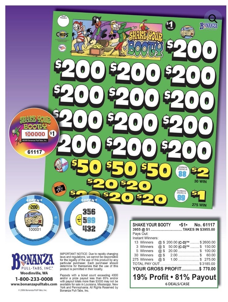 Pull Tab Tickets - Chips - Game - Shake Your Booty - 3,955 ct