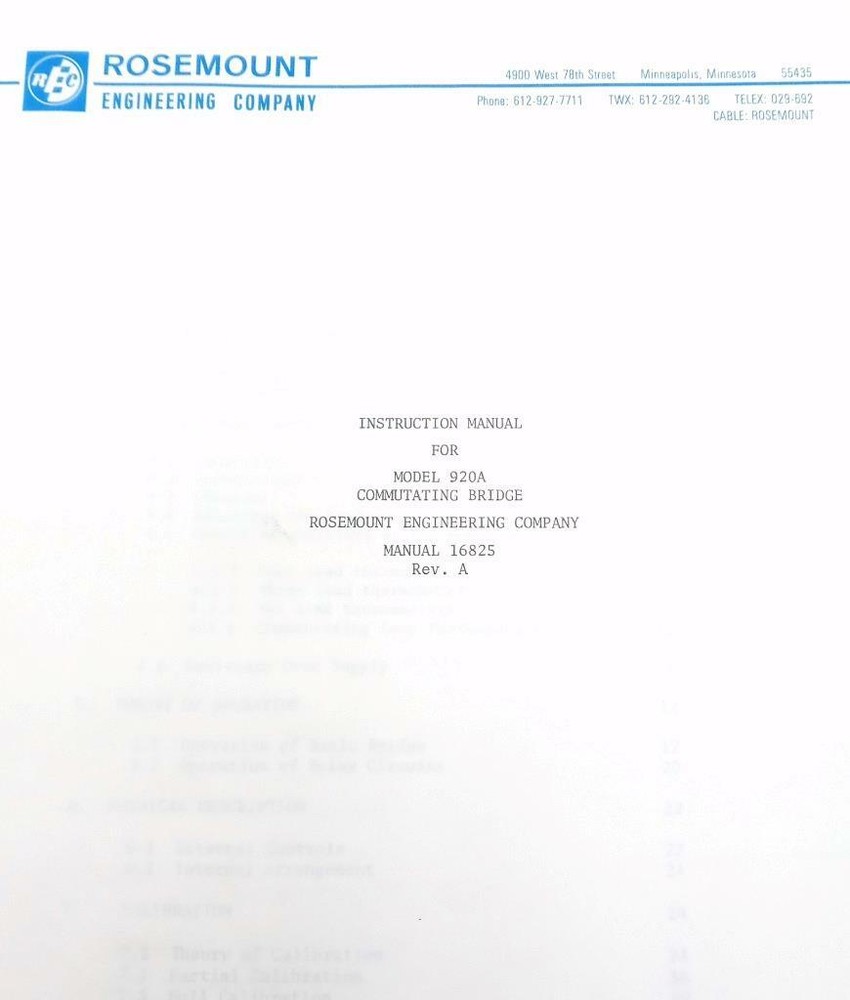 Rosemount Engineering Co. Model 920A Commutating Bridge Instruction Manual