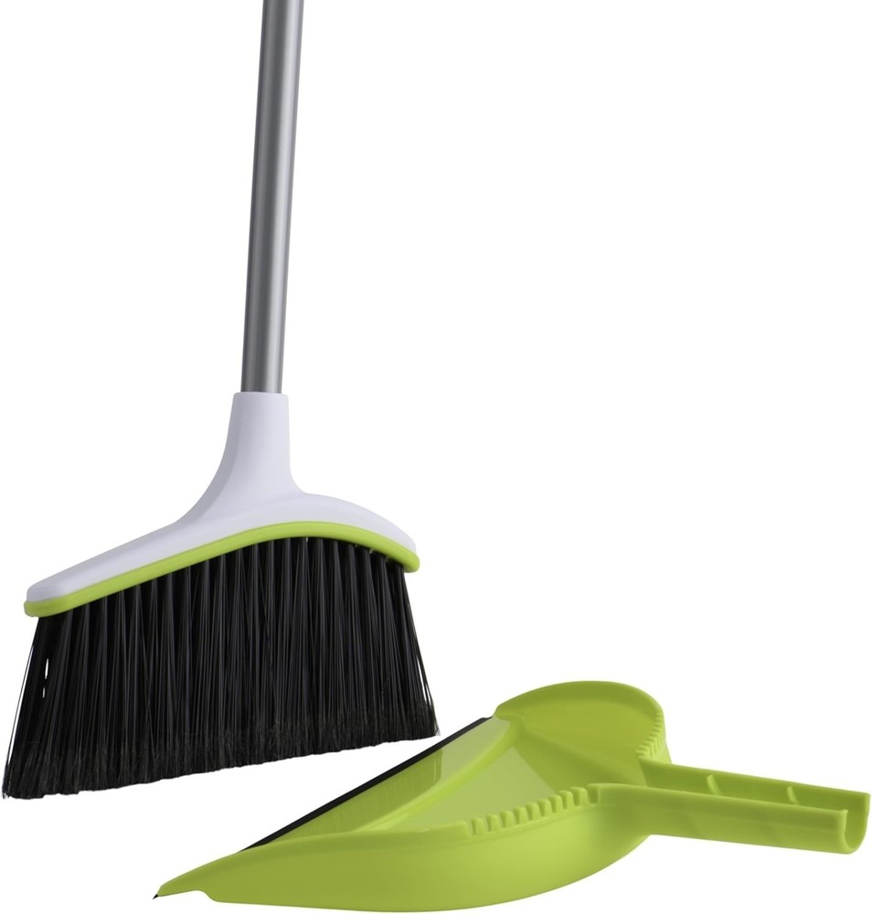 Casabella Basics Angled Set, Silver/Green, Broom with Dustpan