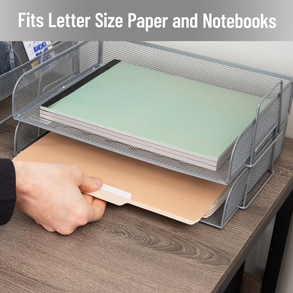 Stackable Tray, Desktop Organizer, File Storage, Office, Metal Mesh, 2 Pcs., ...
