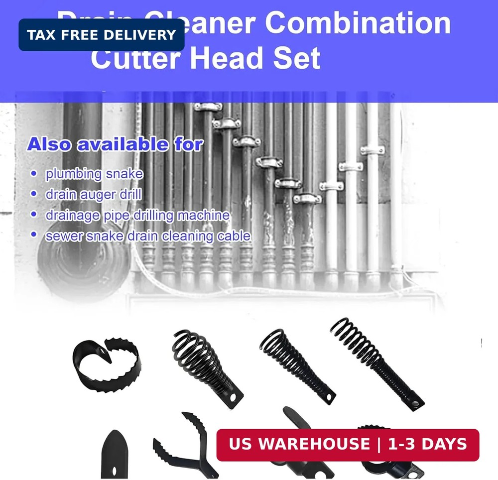 9 PCS Drain Snake Drill Attachment,Drain Cleaner Combination Cutter Head,Root Cu