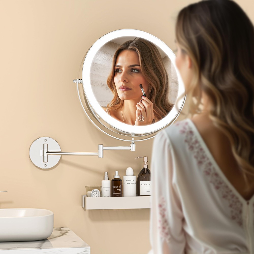8.5" Wall Mounted Makeup Mirror with Light, 2000mAh Rechargeable Double Sided...