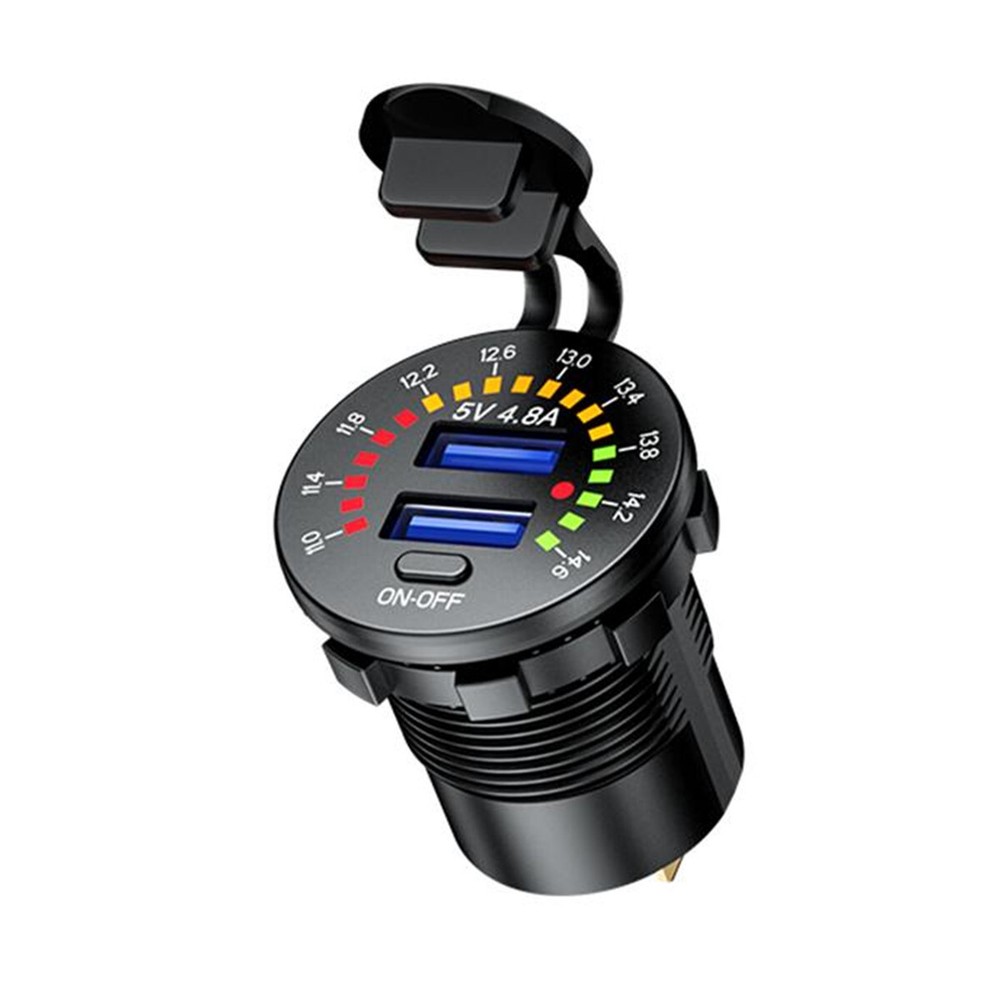 Dual USB Charger Socket Phone Fast Charging With Voltmeter & Switch Waterproof