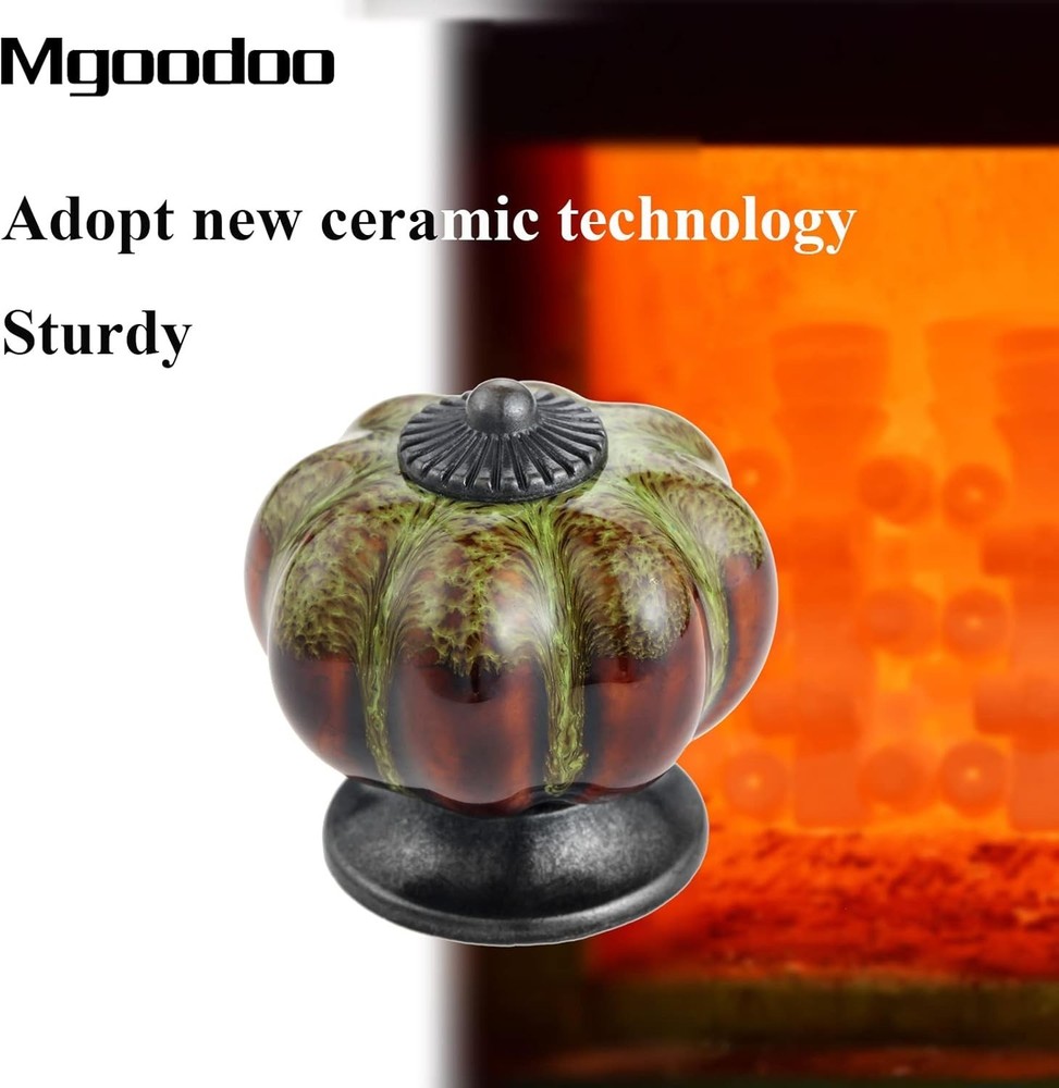 Rustic Green Pumpkin-Shaped Drawer Knobs - Handmade Ceramic Cabinet Pulls